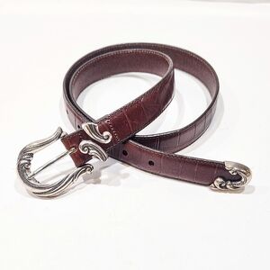 Brighton Allegro Swirl Brown Leather Belt Sz L 24507 Silver Buckle Western USA